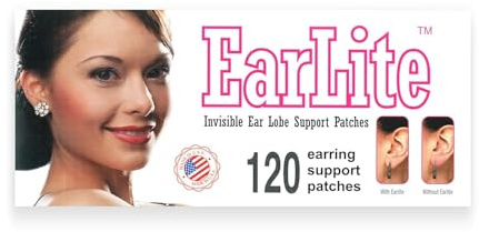 EarLite 120 (60 Ea X 2-pack) osynligt örhänge öron-lobe stöd vattentäta lappar i ficka med dragkedja