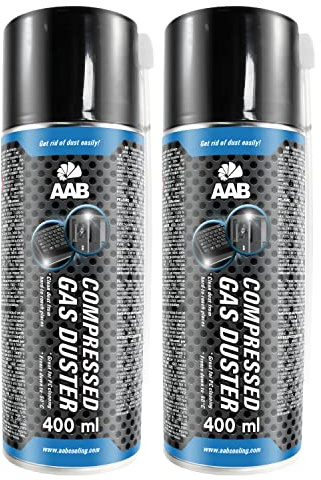 2 x AAB Spray de Aire Comprimido 400ml - Limpiar Teclados, Ordenadores, Copiadoras, Cámaras, Impresoras y Otros Equipos Eléctricos, Limpieza Efectiva sin CFC, Eliminación de Polvo, Limpiar PC