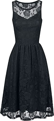 Gothicana by EMP Donna Abito Nero Senza Maniche in Pizzo con Motivo Floreale ed Elastico in Vita L