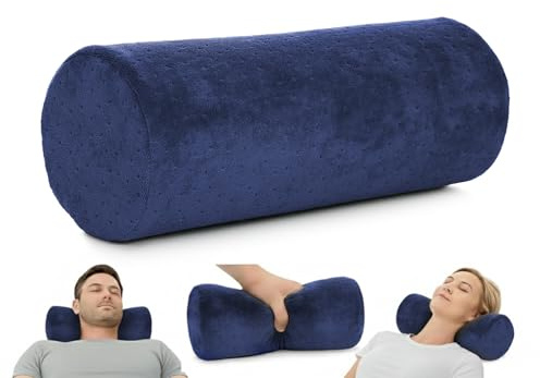 AllSett Health Round Cervical Roll Cylinder Bolster Pillow with Removable Washable Cover, Ergonomically Designed for Head, Neck, Back, and Legs || Ideal for Spine and Neck Support, Navy
