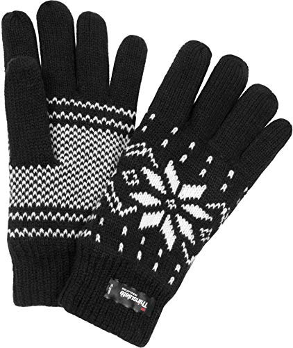 Thermo Strick Handschuhe mit Thinsulate Futter Unisex - Erwachsene mit Norweger Motiv Farbe Schwarz Größe One Size