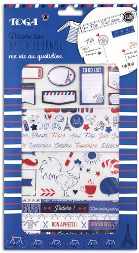 Toga - Kit di decorazione Bullet Journal Frenchy, blu, bianco e rosso, taglia unica