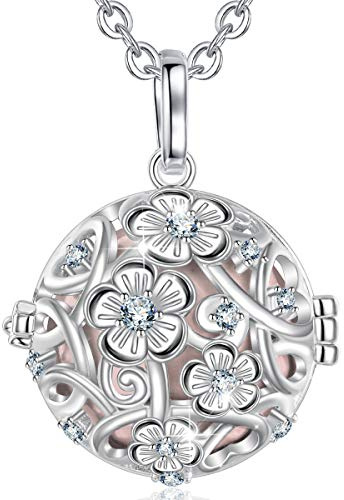 AEONSLOVE Collier Bola de Grossesse Collier Musique Carillon Bell Pendentif Fleur de Vie pour Femmes Enceinte Bébé, Cadeau Original Noël, Chaîne 114cm