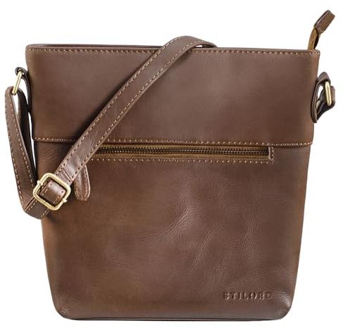 STILORD Jasmine Ledertasche Damen Umhängetasche Handtasche Elegante Damentasche zum Umhängen Kleine Crossbody Bag Citytasche Modern aus Echtem Leder Farbe:Havanna - braun