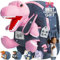 Naturally KIDS Petit Sac à Dos Avec Dinosaure Rose Peluche pour Enfants 3 4 5 Ans - Cadeau Anniversaire Fille Garcon 2 3 4 5 Ans - Jouet Garcon 3 Ans - Sac à Dos Maternelle Avec Poches Extérieures