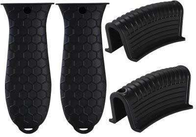 4 Pieces Silicone Hot Handle Holder and Silicone Assist Handle Holder Cast Iron Skillet Handle Cover Pot Sleeve Grip Handle for Cast Iron Pot Woks, Frying Pans, Griddles, Skillets, Oven (Black)