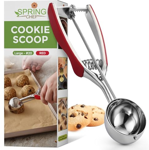 Spring Chef Red Large Cookie Scoop, 2.93 Tablespoon, Stainless Steel, 1 Count