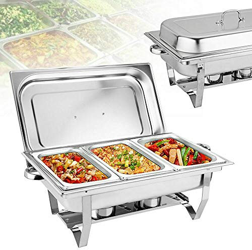 Fetcoi Chafing Dish - Calentador de alimentos (9 L, 3 rejillas con soporte plegable, acero inoxidable)