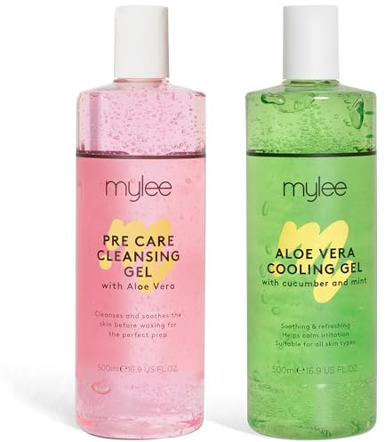 MYLEE Kit de soin pré-et après épilation à l'aloe vera (2 x 500 ml) avec gel rafraîchissant apaisant et nettoyant pour tous les types de peau