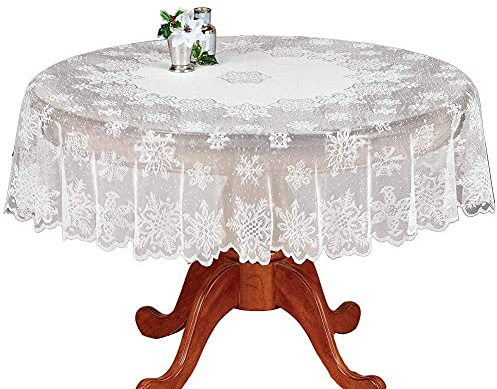 JAWSEU Spitzentischdecke Rund, Weiße Spitze Tischdecke, Vintage Bestickte Spitzeauflage für Hochzeiten, Dekorationen Boho Hochzeit Tisch Dekor Wimpern-Tischdecke