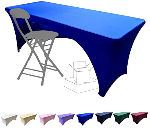 Dololoo Stretchable Tablecloths 6ft for Rectangle Tables with Open Back, Fitted Spandex Rectangular Patio Table Covers, Wedding, Party, Kitchen, Beauty Event Decoration-Royal Blue