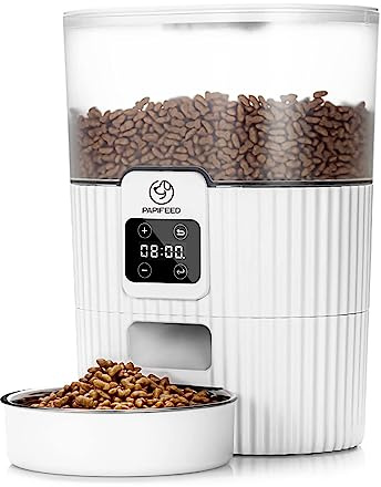 PAPIFEED Timed Automatic Cat Feeders: Pet Smart Dry Food Dispenser with Stainless Steel Bowl, Programmable Portion Control Auto Feeder, Outdoor Battery Operated Up to 30 Days, for Cats & Small Dogs