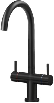 Liquida W03BL Swivel Spout Swan Neck Twin Lever Black Kitchen Mixer Tap