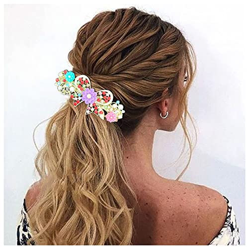 Dishowme Haarspangen mit Kristallblumen Vintage-Stil Schmetterling Strass Französischer Federverschluss Perlen Haarspangen Zubehör für Frauen Mädchen Teenager (Mehrfarbig)