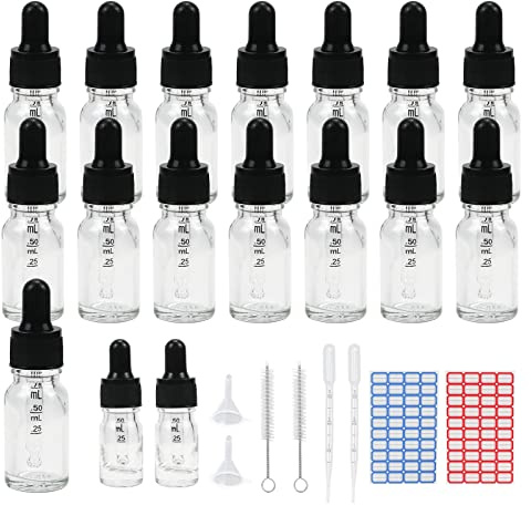 10ml Glass Dropper Bottles, 15 Pack Clear Glass Bottle with Dropper Pipettes Refillable Sample Dropper Bottle for Essential Oil Massage Aromatherapy Eye Drops (10ml transparent)