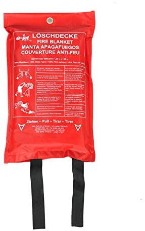 e-jet FIGHTS FIRE Coperta antincendio XL 120 x 120 cm - Norma DIN EN 1896 2019 - Agente estinguente in fibra di vetro rosso segnale - occhielli per la sospensione