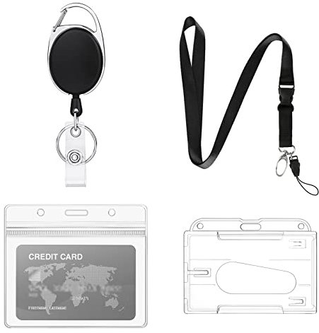 Vicloon Ausziehbares Schlüsselband und Lanyard mit 2 Kartenhalter, Ausweis Schlüsselbänder mit Schnellverschluss, Horizontal, Kartenhüllen Transparent Hartplastik und Ausweishüllen Weich, für Karten