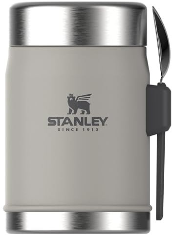 Stanley Classic Legendary Thermobehälter Für Essen Mit Göffel 400 ml - Hält 7 Stunden Heiß Oder Kalt - Edelstahl Warmhaltebehälter - BPA-Frei - Spülmaschinenfest - Ash