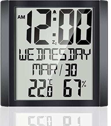 ThreeH Digital Wall Clock Desk Clock with Temperature Humidity Date Week Large Display Calendar Battery Operated Alarm Clock Perfect for Seniors Aged