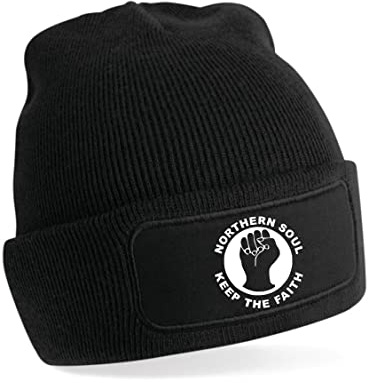 Print4U Northern Soul Beanie-Mütze, Musikliebhaber, Geschenk für Männer und Damen, Schwarz , One size