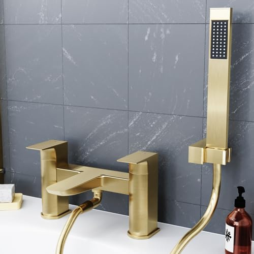 Nes Home Contemporary Brushed Brass Bath Shower Mixer Tap with Handheld Kit