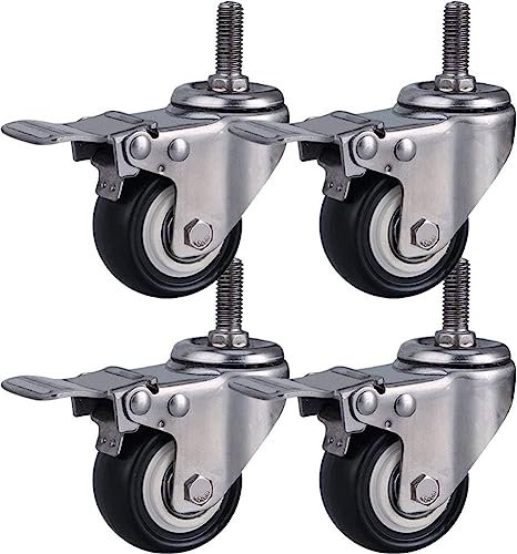 Lenkrollen, Plattenrollen, robuste Lenkrollen für Möbel, M8/M10/M12-Gewinde, 38,1 cm (15 Zoll), Edelstahl 304, Halterung, 300 kg, leises PU mit Bremse, drehbar, kleine Rollen für T
