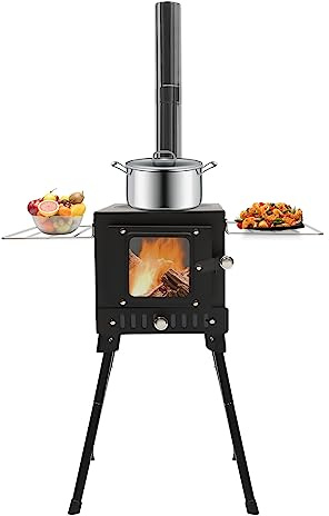 Four à tente, poêle à bois de camping portable avec fenêtre d'observation et tuyaux de cheminée indépendants, réchaud de camping pliable pour 3-5 personnes pour les activités de plein air