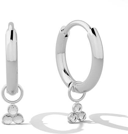Jean & Len Evelyn Earring, frei von Nickel, Blei und Cadmium, 316L Edelstahl, schlichte Creolen mit einem kleinen Gem-Anhänger, Durchmesser: 1,4cm, wasserfeste Ohrringe Silber