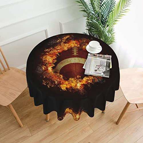 DNBCLEZK Runde Tischdecke, Motiv: Flaming American Football, bedruckt, Polyester, staubdicht, schrumpffrei, Tischdecke für Essen, Dekoration, Tischdecke