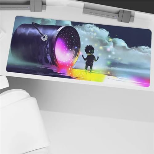 Mauspad XXL Mauspad Gaming 1200x600x3mm, Mousepad XL mit Vernähte Kanten, rutschfeste Schreibtischunterlage Große für Verbessert Präzision (Abstraktes Aquarell)