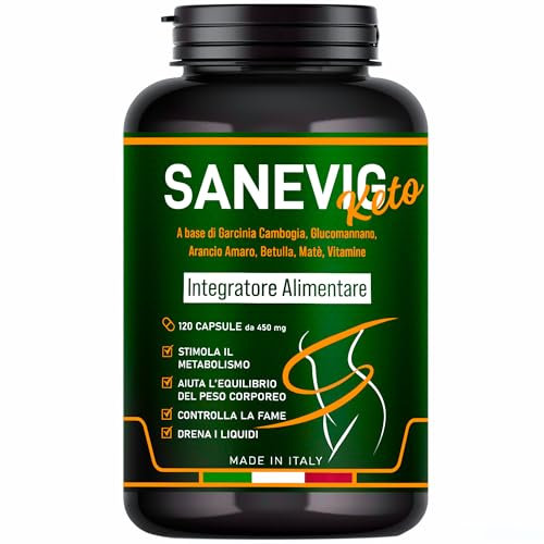 Sanevig Keto Integratore con 120 Con Glucomannano, Garcinia Cambogia, Arancio Amaro, Betulla, Mate e Vitamine. Made in Italy