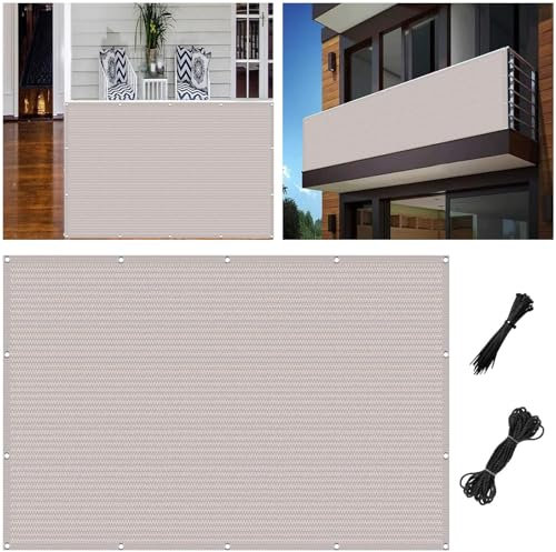 Balkonverkleidung 90 x 230 cm Uv-Resistent Reißfest, 90% Beschattungsgrad, Windschutz Innen Balkonverkleidung Windschutznetz Gewebe mit Kordel für Balkon im Freien, Weiß