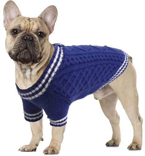 LiebeDD Hundepullover Grosse Hunde, Warm Strickmantel Hundepulli V-Ausschnitt Hunde Pullis Strick Hund Pullover für Französische Bulldogge, Labrador, Deutscher Schäferhund, Dog Sweater (Blau XL)