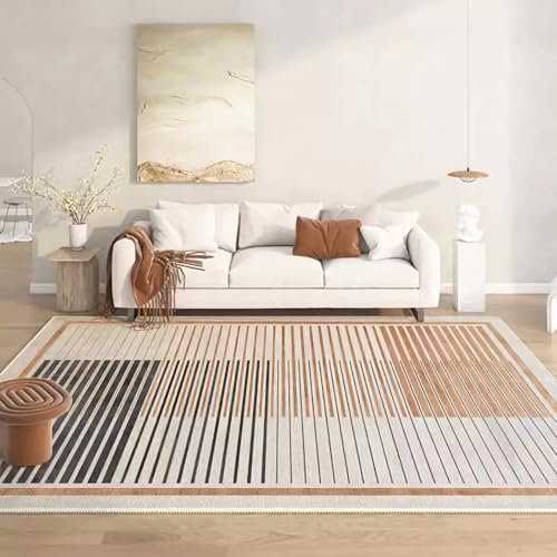 Teppich Moderne Dekoration Teppich flokati Teppich waschbar Braun Grau Geometrisches Liniendesign Moderner Wohnzimmerteppich Couch Teppich 100x160cm