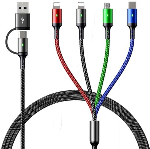 YTLUSN 3.5A/1.8M Cable Multi Chargeur 6 en 1 Cable Multi USB Embout USB A/C vers type C/Micro USB/Lightning Nylon Universel Câble de Charge pour iPhone, iPad, Android Samsung