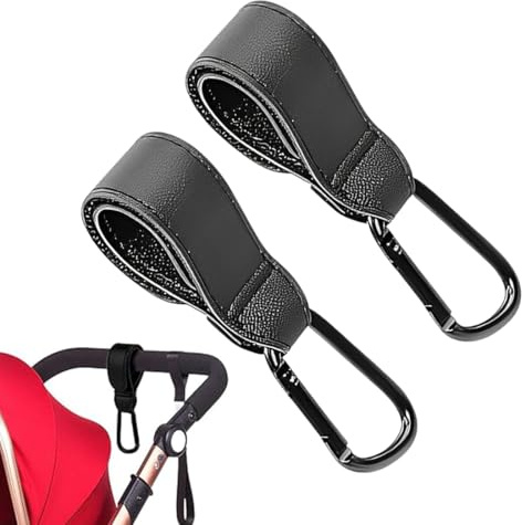 BIKPRST Bikprst Ganci Per Passeggino In Pelle Nera - Ganci Per Carrozzina E Passeggino Pluri-Premiati - Pensati Per Le Mamme, Amate Da Tutti - 2 Ganci Per Carrozzina