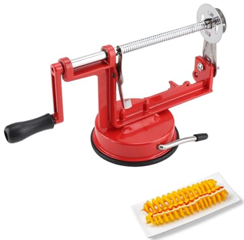 Potato Spiral Cutter, Twisted Potato Slicer Stainless Steel French Fry Cutter Hand Crank Curly Fries Potato Cutter with Suction Base for Potato
