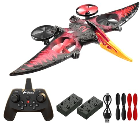 Fremego RC Flugzeug,2.4GHz Pterosaurier Dinosaurier Ferngesteuertes Flugzeugs Jet Fighter Quadcopter Flugzeug Modell Spielzeug mit 3D Flip Stunt RFT Für Anfänger Kinder und Erwachsene (Rot)