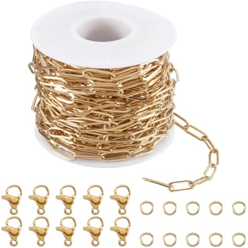 SUNNYCLUE 32.8 Fuß Edelstahl Büroklammer Kette Goldene Büroklammerkette Büroklammerkette In Großen Mengen Schmuck 18 Karat Vergoldeter Edelstahl 12mm Ovale Büroklammerrolle Spulengliederketten Sets Fü
