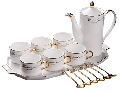BOGAZY Service à Thé Service A The Tasse À Thé en Céramique Ensemble Tasse À Thé Et Soucoupe en Porcelaine Blanche Ensemble De Tasse À Café avec Soucoupe Et Cuillère Service Japonais(B)