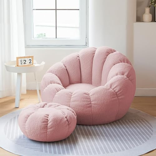 3,Lazy Sofa Cover+Pedals, Pelz Sitzsack Sofas Faux Sitzsack Stuhlbezug Langlebig Bequem Stuhl Pelz Sofa Wohnzimmer Sitzsack Stuhlbezug