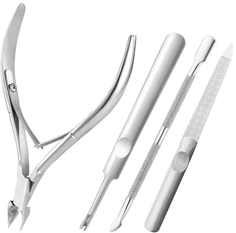 GmwyCzV 4 Piezas Kit Profesional de Alicates para Cutículas, Empujador de Cutículas de Acero Inoxidable, Cortador de Cutículas, Tenedor de Cutícula, Set de Cuidado de Uñas y Pies