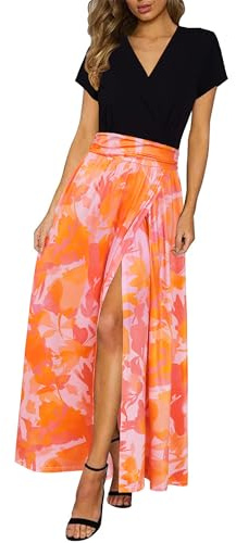 Newshows Sommerkleid Damen Lang Maxikleid Sommer V Ausschnitt Kleid Schlitz Elegant Spaghettiträger Freizeitkleid für Hochzeitsgäste