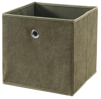 Calicosy – Cube Pliable en Tissu Velours Côtelé – Vert Kaki – Boîte de Rangement – Pliable et Pratique – Pour Dressing, Chambre, Salon – H 27 x L 28 x P 28 cm