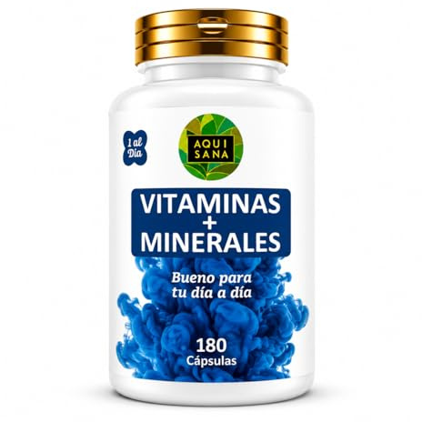 Multivitamínico Adultos con Vitaminas y Minerales | Complejo Multivitamínico con Vitaminas A, C, D, E y Grupo B, Hierro, Zinc y Yodo | 180 Cápsulas | 1 Cápsula al Día | AQUISANA
