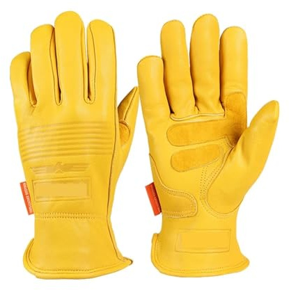 EXKURPOO Guantes de Esquí Guantes de Trabajo de Cuero Retro Hombres Mujeres Guantes de Trabajo de Utilidad destreza for Montar a Caballo(Yellow,L)