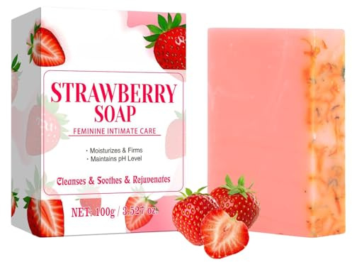 Natural Soap Bar For Women PH Balance - Feminine Intimate Washing - PH Balanced Soap for Feminine Intimate Care - Strawberry Body Soap Bar, Moisturizing, Eliminates Odor