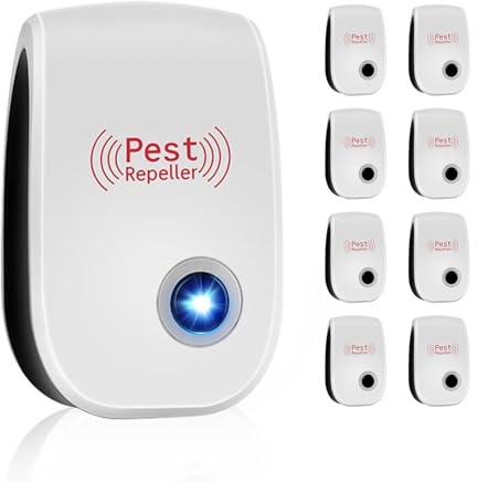 8 pcs Repellente ad Ultrasuoni per Topi,Antizanzare Repellente Ultrasuoni Professionale,Efficace Contro le Formiche/Mosche/Insetti/Scarafaggi/Topi/Zanzare/Ragni,Human & Pet Friendly
