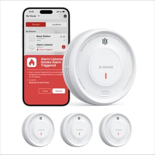 X-Sense Smart Smoke Alarm for Home, 10-Year Product Life and Replaceable Battery, Wi-Fi and App Function, Night Mode, XS0E-iR, 3-Pack