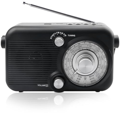 Behogan Tragbares Radio, FM/AM/SW Kofferradio, Batterieradio mit Bluetooth, FM Radio mit MP3 Funktion, unterstützt USB-Stromversorgung/Batteriebetrieben, Kopfhöreranschluss, zum Wandern